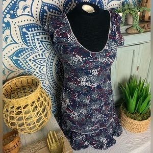 Women’s Large - Drop waist Split Dress w Ruffled Floral detail Peekaboo tie back